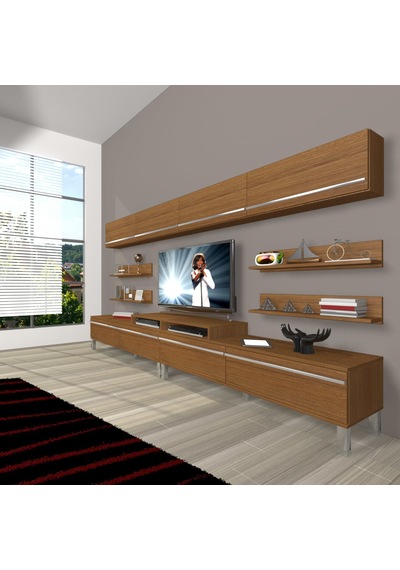 Decoraktiv Ekoflex 360y Mdf Krom Ayaklı Tv Ünitesi Tv Sehpası Ceviz