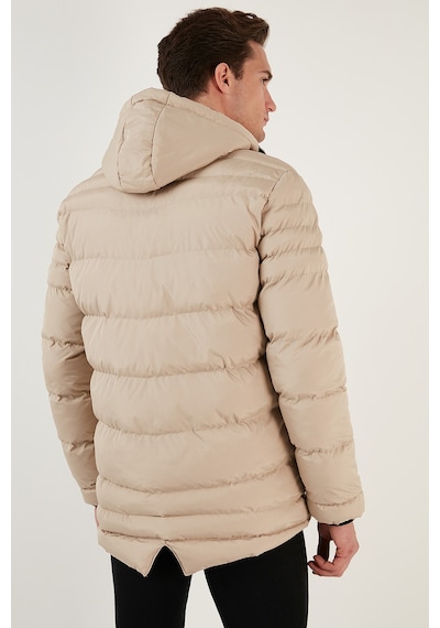 Buratti  Su Itici Slim Fit Soğuğa Ve Rüzgara Dayanıklı Kapüşonlu Şişme Erkek Mont 649005 Taş