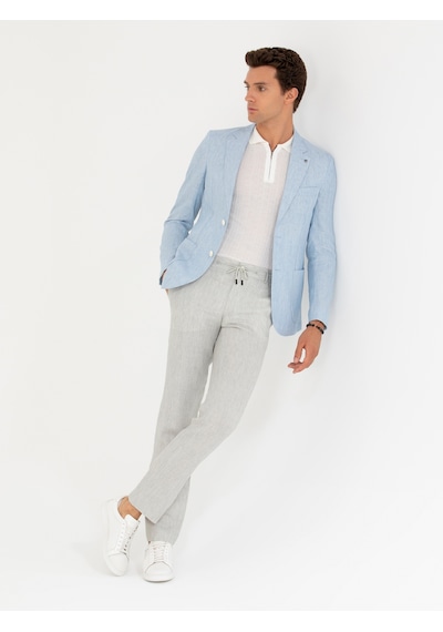 Cacharel Açık Mavi Slim Fit %100 Keten Ceket Denim