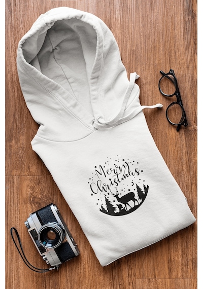 Marry Christmas Geyikli Yeni Yıl Kapşonlu Sweatshirt 001