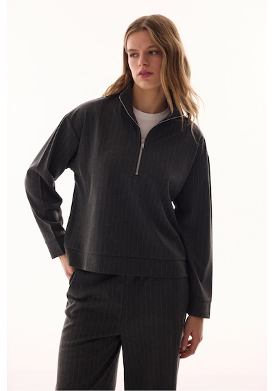 Penti Antrasit Yarım Fermuarlı Çizgili Polo Yaka Sweatshirt