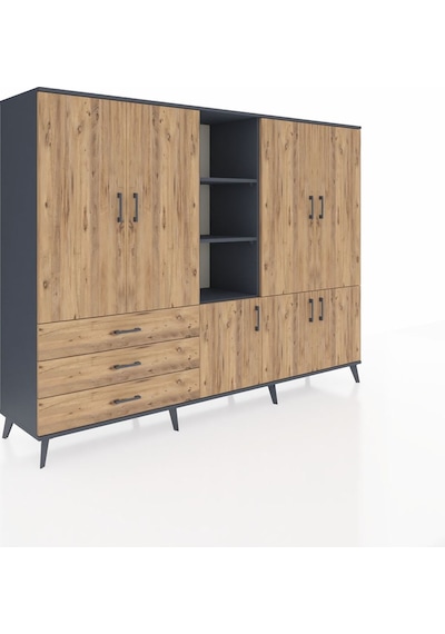 Hyperion Dolap 11 Raflı 3 Çekmeceli 7 Kapaklı 220x44x163 Antrasit Antrasit-çam