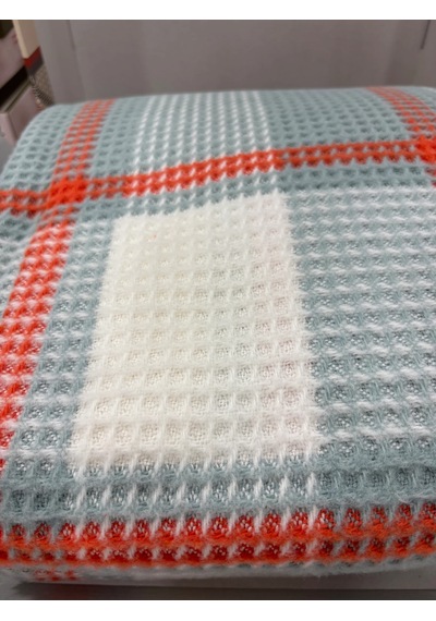 Sesli Comfort Turkuaz Turuncu Ekose Skoç Pamuk Örme Battaniye 200x220 Çift Kişilik Battal Diğer
