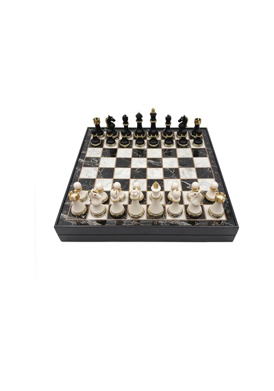 Metal - 827 - & Polyester Ahşap Satranç Takımı Siyah Beyaz Mk36p - Muratech - - Mk36p