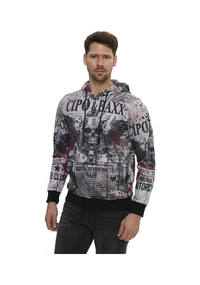 Cipo & Baxx Erkek Kapüşonlu Baskılı Regular Fit Sweatshirt Cl614 Grey