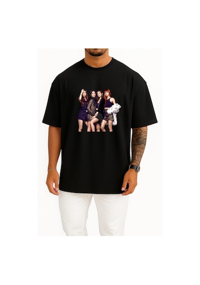 Bahriyeli Collection Oversize Blackpınk Magazine Gq K-pop Elle Göğüs Tasarımlı Unisex T-shirt Siyah