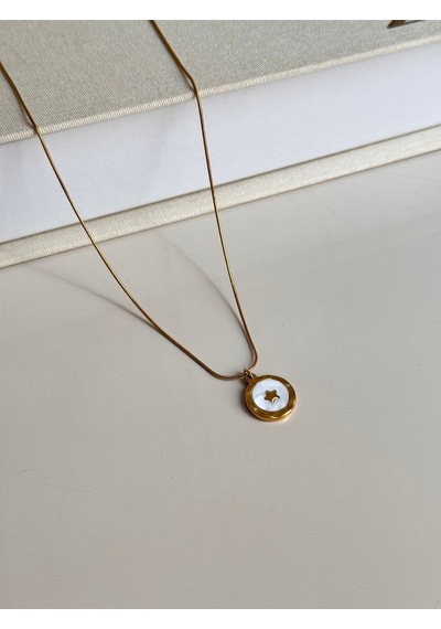 Altın Kaplama Yıldız Figürlü Minimal Kolye - Beyaz Mine Detaylı Altın