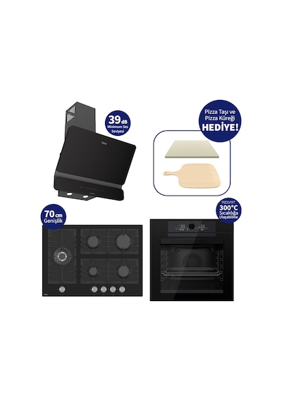 Ferre Pizzart & Fryart QEP65CS+BL135+D080-SA 5 Gözlü Ankastre Set Siyah