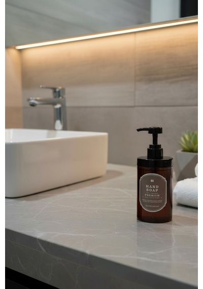 Buççin Online Mağaza 400 Ml Amber Sıvı Sabunluk - Hand Soap Etiketli - Mutfak & Banyo Sabun Şişesi 400hsc Plastik Kahve Çok Renkli