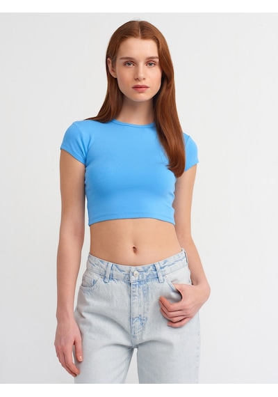 Dilvin Vücuda Oturan Crop Top-mavi Mavi