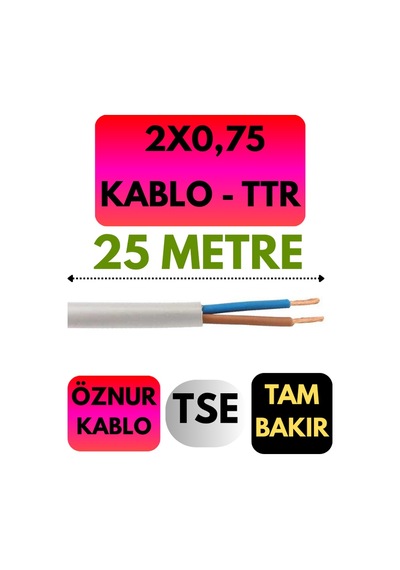 Öznur 2x0,75 Ttr Kablo Metre Seçenekli Beyaz - 25 Metre