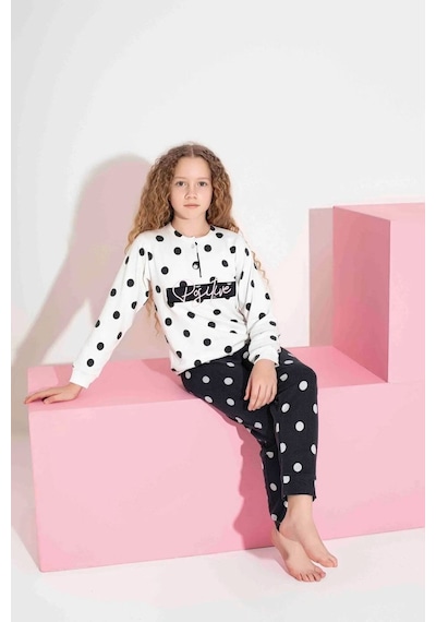 Miniğimin Cicileri Termal Kumaş Puantiye Desenli Kız Çocuk Pijama Takımı - Siyahbeyaz Siyah - Beyaz Miniğimin Cicileri Termal Kumaş Puantiye Desenli Kız Çocuk Pijama Takımı - Siyahbeyaz Siyah - Beyaz