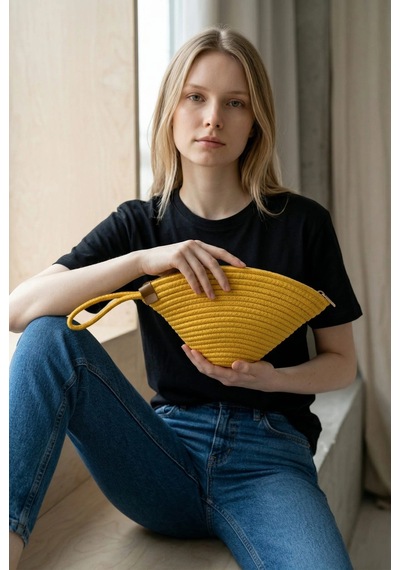 Efw Rome Handmade Hasır Clutch Çanta Sarı