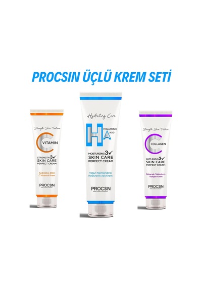 Üçlü Krem Seti Hyaluronik Asit Krem 50 Ml+kolajen Krem 50 Ml+c Vitamini Krem 50 Ml