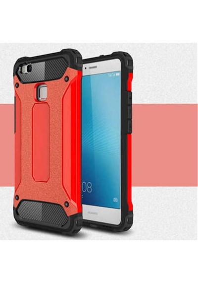Kilifone - Huawei P9 Lite Mini Uyumlu - Kılıf Çift Katman Koruyucu Crash Military Tank Kılıf - Kırmızı Kırmızı