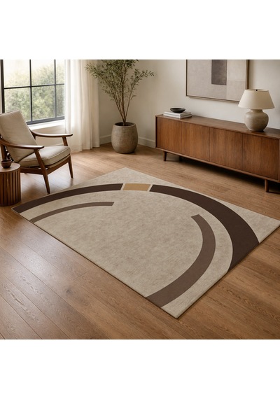 Kartela Halı Yörünge Daire Desenli Modern Halı Kahverengi Kaymaz Taban 160x240 Cm