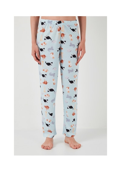 Lela Desenli Kısa Kollu Beli Lastikli Gömlek Yaka Dokuma Regular Fit Bayan Pijama Takımı 6571010 Mint