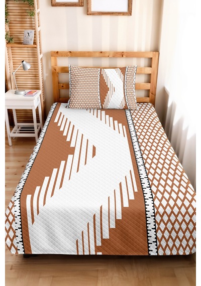 Kahverengi Geometrik Modern Genç Odası Tek Kişilik Pike Takımı-siyah 160x220cm Kapitone Yatak Örtüsü Kumlu Sis Serabı