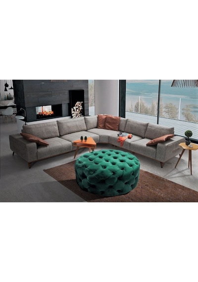 Yuvarlak Chester Model Kapitoneli Oval Orta Puf - Modern Puf Yeşil