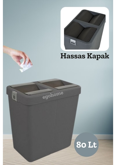 Mote Siyah 80 Lt Çöp Kovası Hassas Kapaklı Çöp Kutusu Pratik Kapak