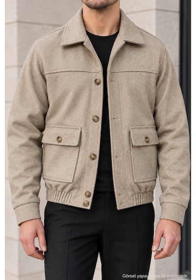 Polo State Erkek Regular Fit Kaşe Dokulu Düğmeli Ceket - Vizon