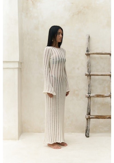 Mai Collection Mai Studios Co. Railay Bej Uzun Triko Elbise Bej