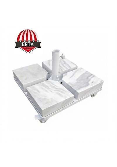60 Cm X 60 Cm Mermerli Şemsiye Ayağı Altlığı Tekerlekli Stoplu Tüm Şemsiyelere Uyumludur Beyaz