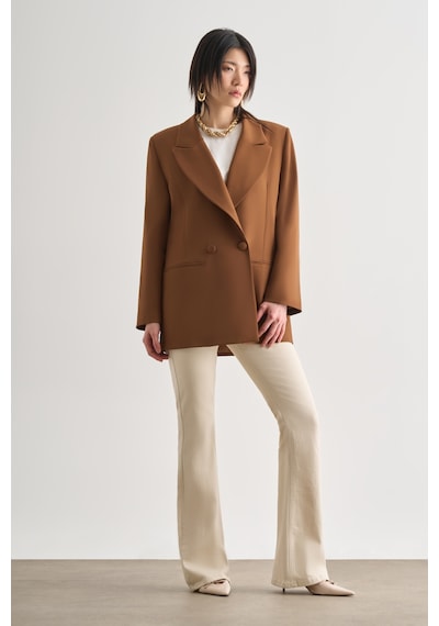 Mizalle Oversize Çift Yırtmaçlı Kahverengi Blazer Ceket Kahverengi
