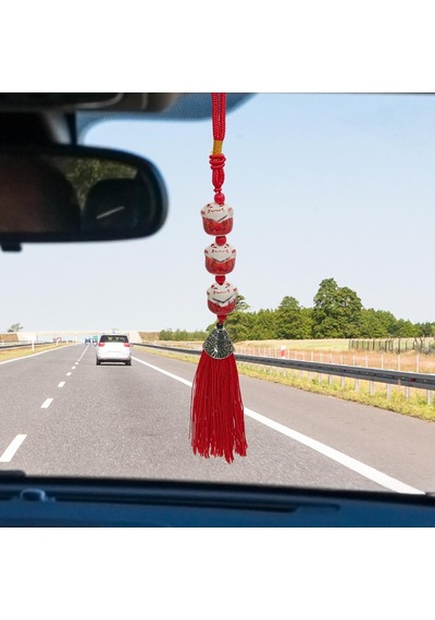 Üçlü Kırmızı Maneki Neko Şans Kedisi Araba Süsü No.5k