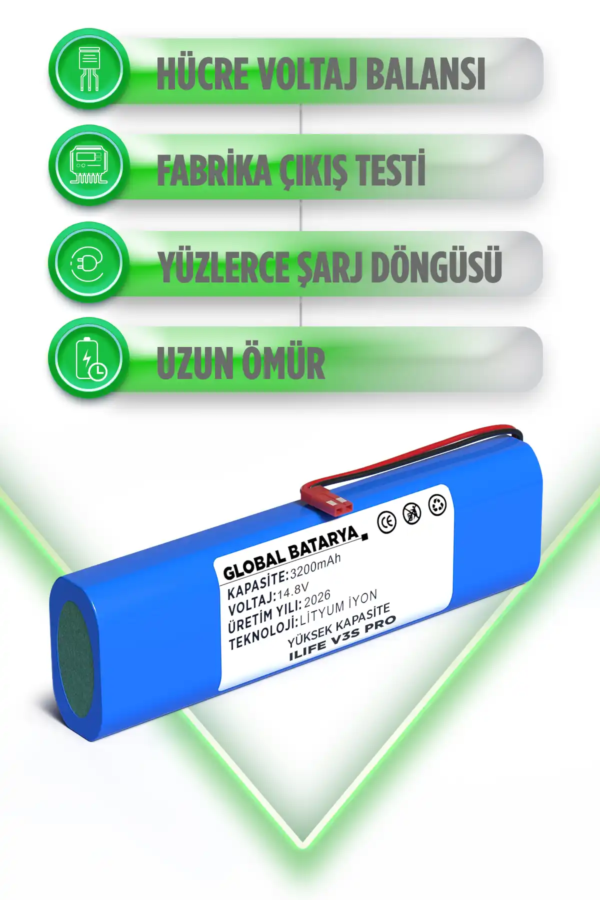 Ilıfe V3s Pro Uyumlu Robot Süpürge Bataryası 14.8v 3200mah Li-ion Pil Yüksek Kapasite