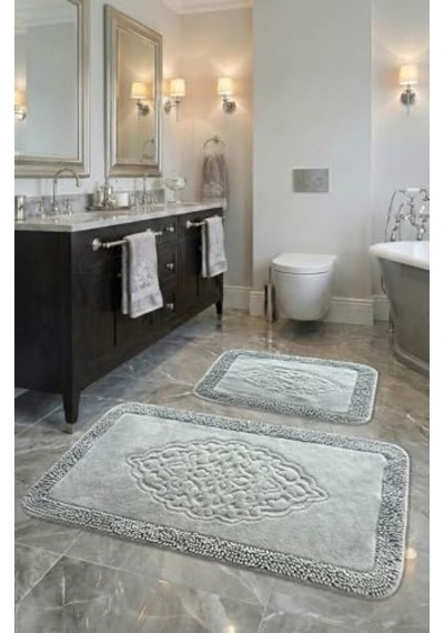 Şile Yumuşacık Süper Emici 2'li%100 Pamuk Ultra Lüks Banyo Paspası Seti Antrasit 60x100 Cm 2li