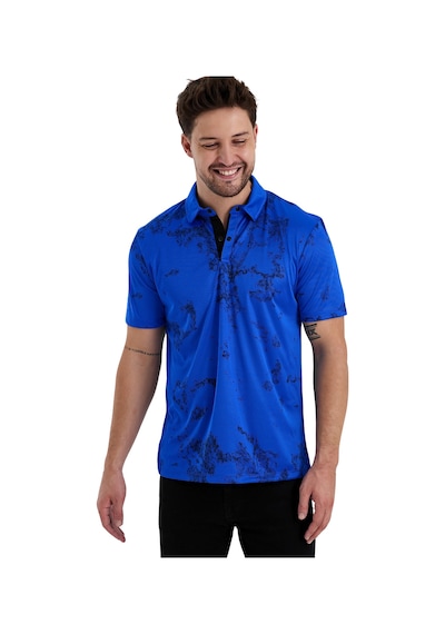 Gölge Desenli Spor Polo Yaka Erkek Kısa Kol Tişört Saks Mavi