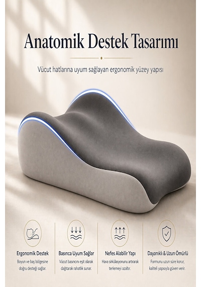 Viscoform Curve Ortopedik Bel & Bacak Destek Yastığı Visco Memory Foam Ergonomik Tasarım Gri