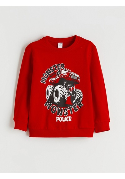 LC Waikiki Lcw Kids Kırmızı Bisiklet Yaka Erkek Çocuk Sweatshirt Brıght Red