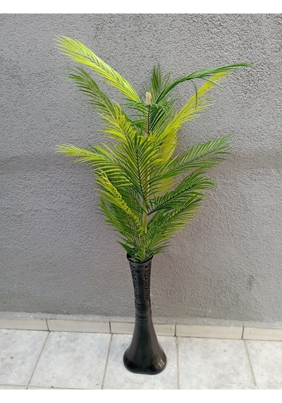 Areka Bambu Dalı Desenli Filayağı Mika Vazoda Dekoratif Yapay Ağaç Siyah
