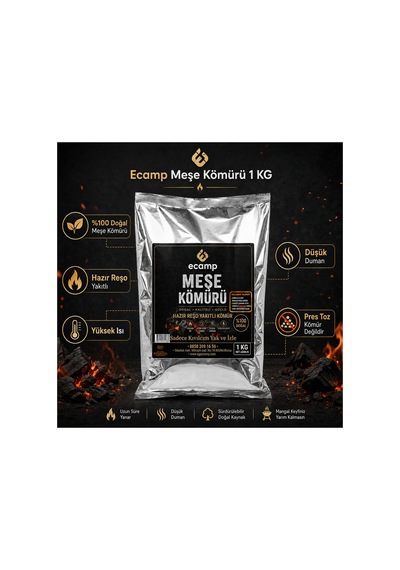 Ecamp Doğal Meşe Mangal Kömürü Hazır Reşo Yakıtlı 1 Kg X 10 Adet Toplam 10 Kg