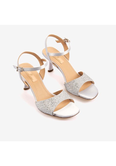 Hawen Angels Kadın Kösele Taban 7,5cm Topuklu Saten Gece & Abiye Ayakkabı 6895-26-v1 Lame