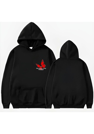 Startmore Kelebek Baskılı Kapüşonlu Sweat Siyah