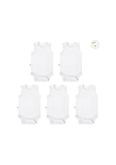 Tinylamb Beyaz Renk Bebek Bodysuit Kolsuz 5'li Set - Bebek Atleti %100 Pamuk Kolsuz Bebek Atleti Beyaz