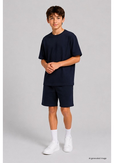 TOMMYLIFE Lacivert Oversize Fit Basic Erkek Çocuk Şort Takım - 11335