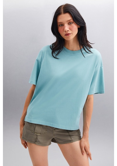Grımelange Jemmy Kadın %100 Organik Pamuk Relaxed Fit Yırtmaçlı Yuvarlak Yakalı Yeşil T-shirt Grımelange Jemmy Kadın %100 Organik Pamuk Relaxed Fit Yırtmaçlı Yuvarlak Yakalı Yeşil T-shirt
