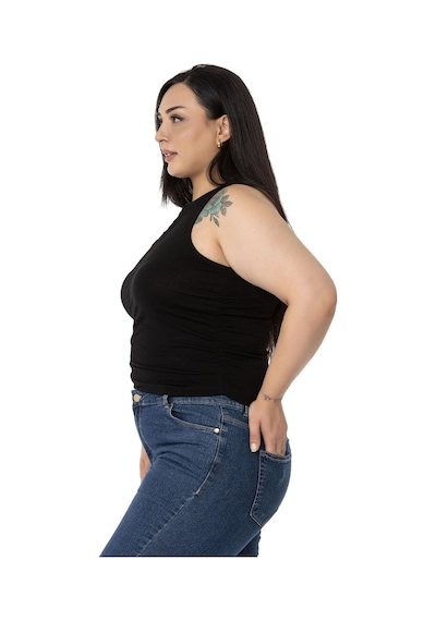 Disentis Büyük Beden Önü Ve Yanları Drapeli Halter Yaka Siyah Body-siyah Siyah