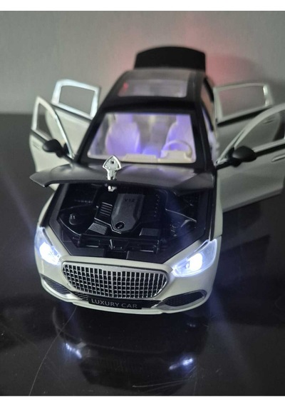 Metal Model Araç Mercedes S Class Oyuncak Araba Çek Bırak Sesli 23 Cm Beyaz Siyah