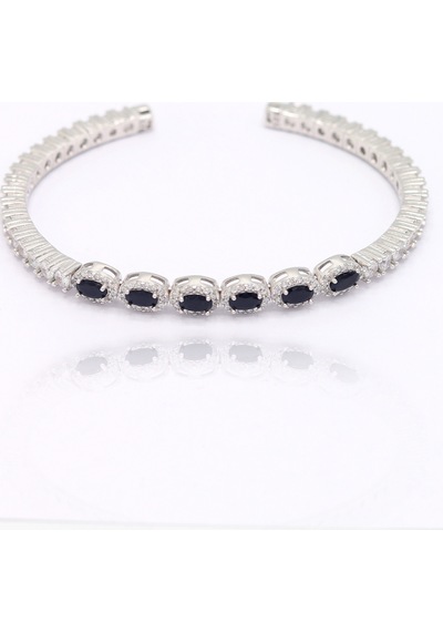 Siyah Zirkon Taşlı Oval Model 925 Ayar Gümüş Kadın Bilezik 201025792 Çok Renkli