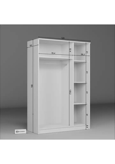 Kardelen Serisi Mat Beyaz 3 Kapaklı 5 Raflı 120 Cm Elbise Dolabı Beyaz