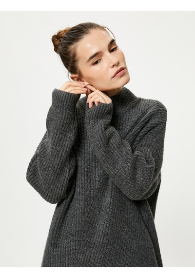 Koton Oversize Triko Kazak Balıkçı Yaka Düşük Omuzlu Gri 4wak90206ht 4WAK90206HT031 Gri