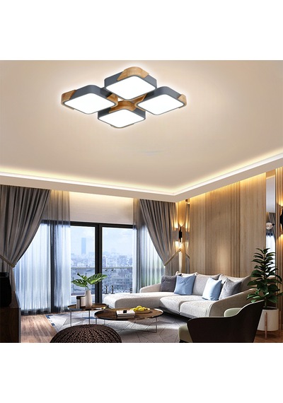 Kare Antrasit Kumandalı Dimli 3 Işık Renkli Ahşaplı 50x50cm Led T Anrasit