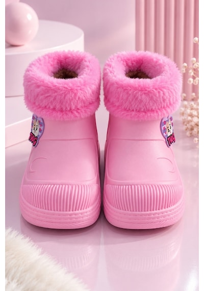 Muggo Muppy Işıklı Kürk Detaylı Unisex Çocuk Günlük Yağmur Ve Kar Botu Pudra