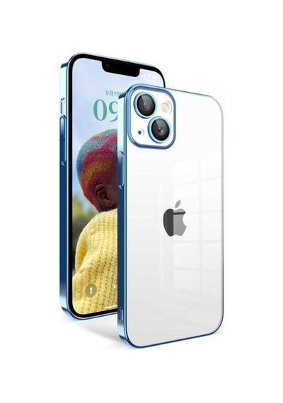 Apple Uyumlu iPhone 14 Kılıf Kamera Korumalı Renkli Çerçeveli Zore Garaj Kapak Mavi Açık