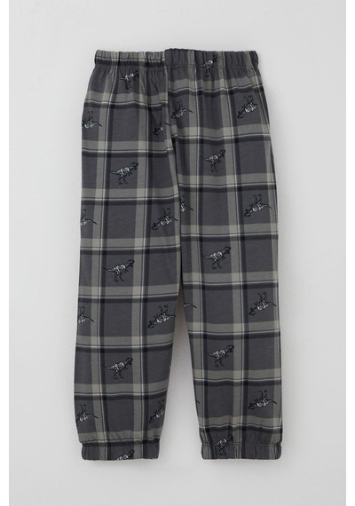 Breeze Erkek Bebek Pijama Takımı Dinozor Krallığı Ekose Desenli 9 Ay-3 Yaş, Gri Gri